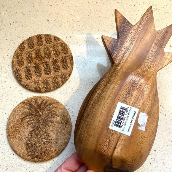 Bamboo Pineapple Wood Dish & Coaster Set Home - Picture 4 of 4
